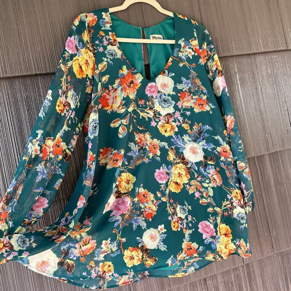 💖5/$25 Show Me Your Mumu Donna Michelle Tunic Green Yellow Lightweight  Large - Picture 2 of 12